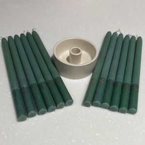 Green Advent Candle Set with Holder